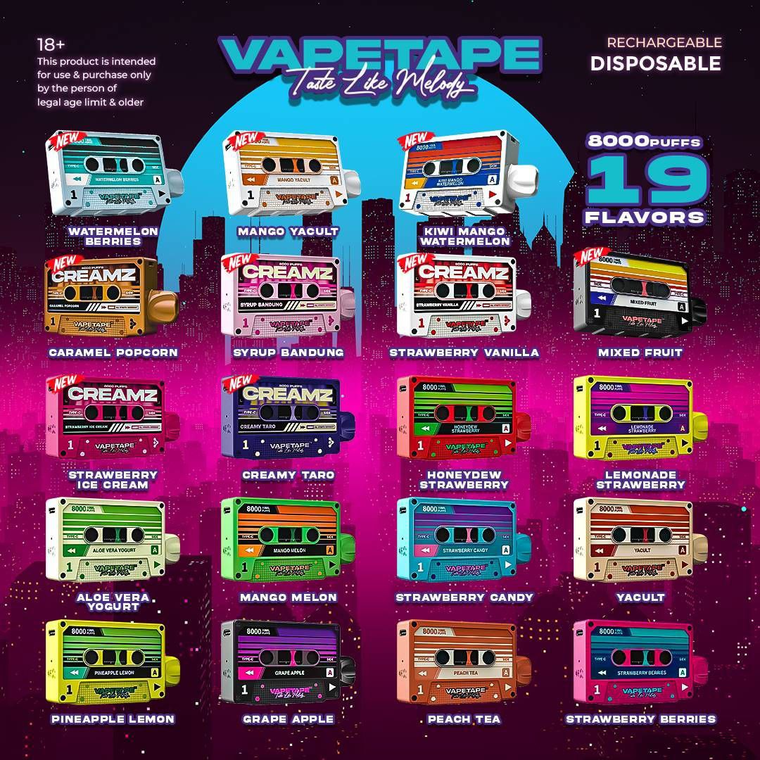 A collection of various disposable vape devices in different colors and flavors